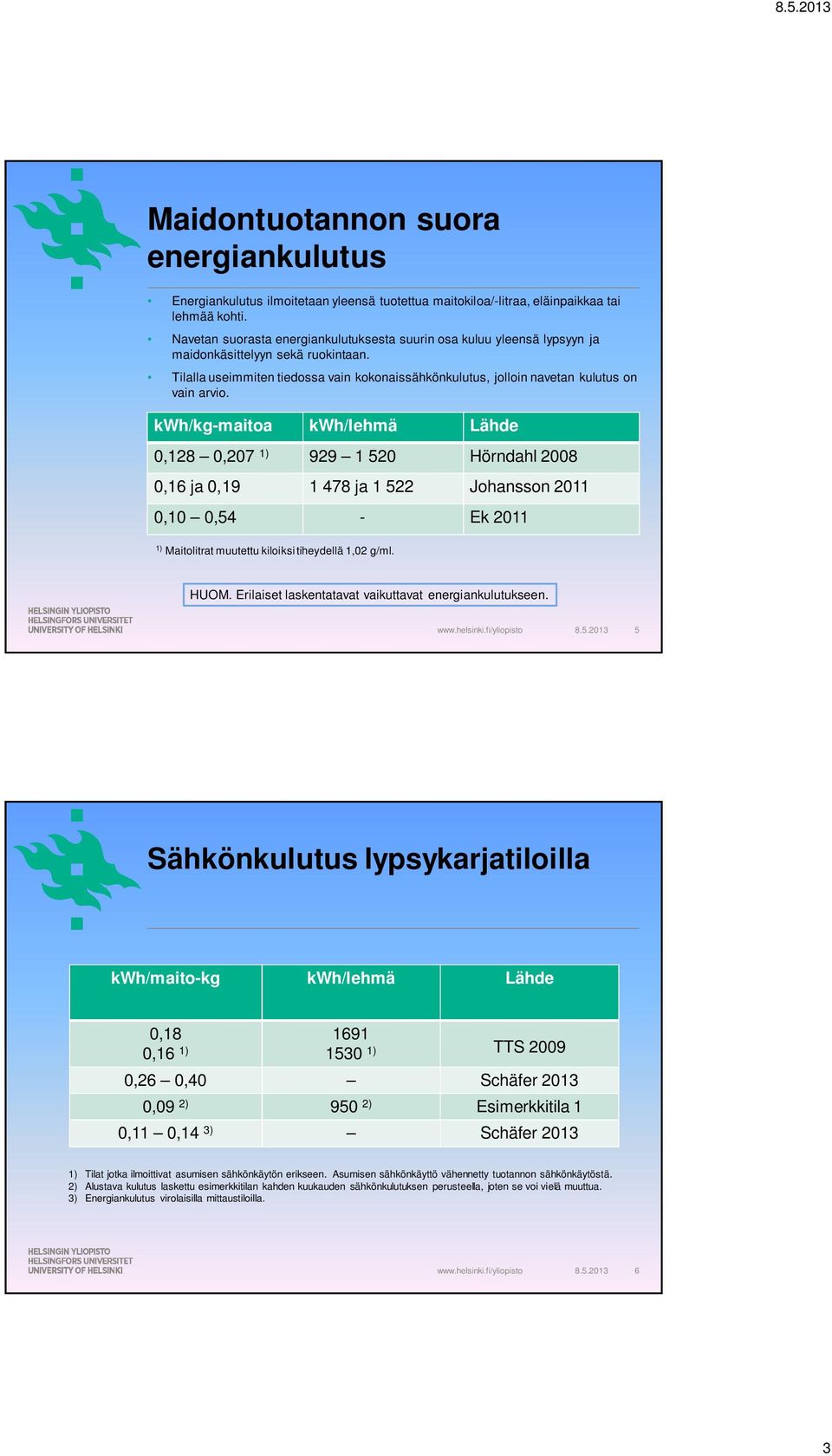 Tilalla useimmiten tiedossa vain kokonaissähkönkulutus, jolloin navetan kulutus on vain arvio.