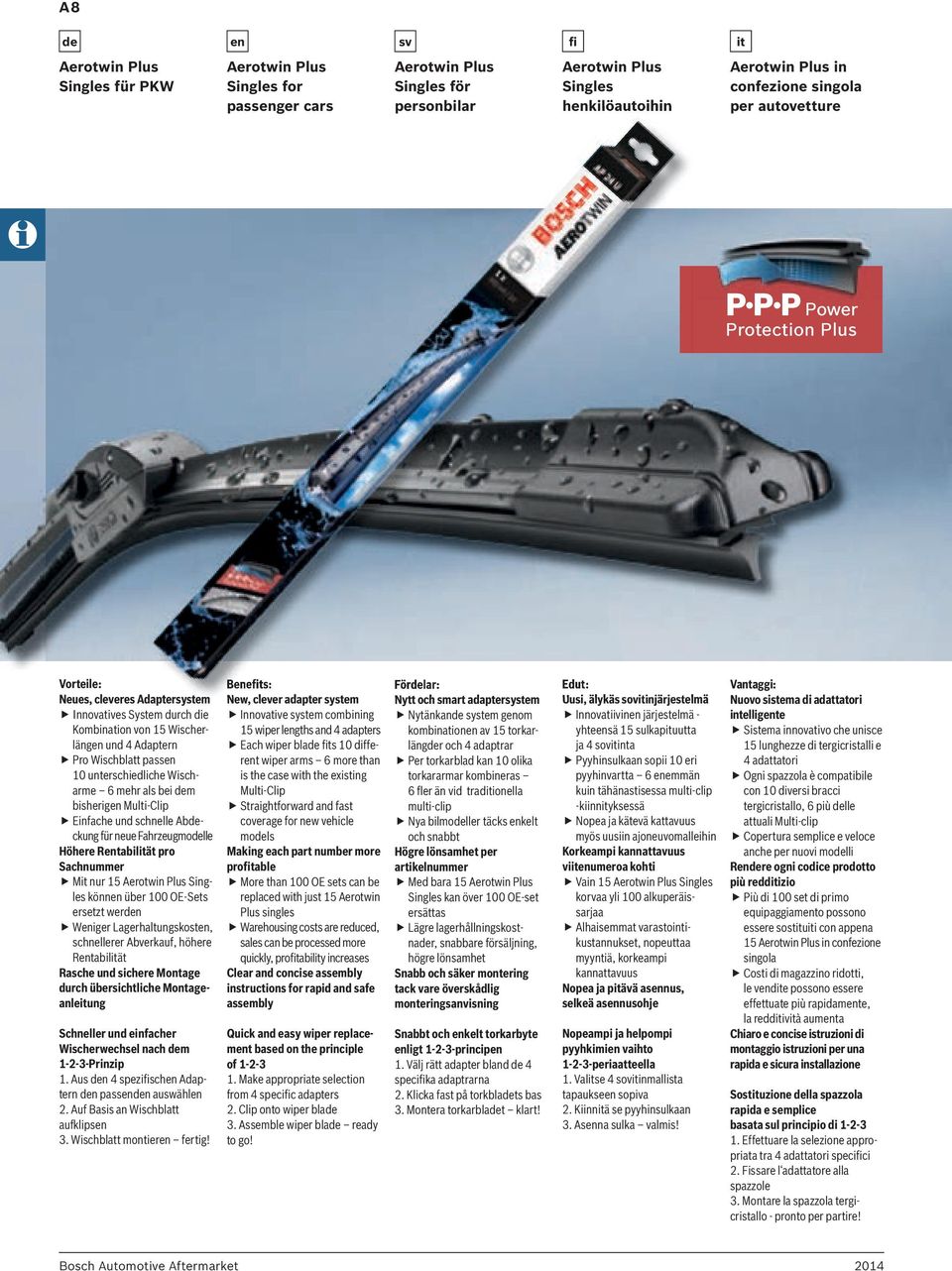 unterschiedliche Wischarme 6 mehr als bei dem bisherigen Multi-Clip Einfache und schnelle Abdeckung für neue Fahrzeugmodelle Höhere Rentabilität pro Sachnummer Mit nur 15 Aerotwin Plus Singles können