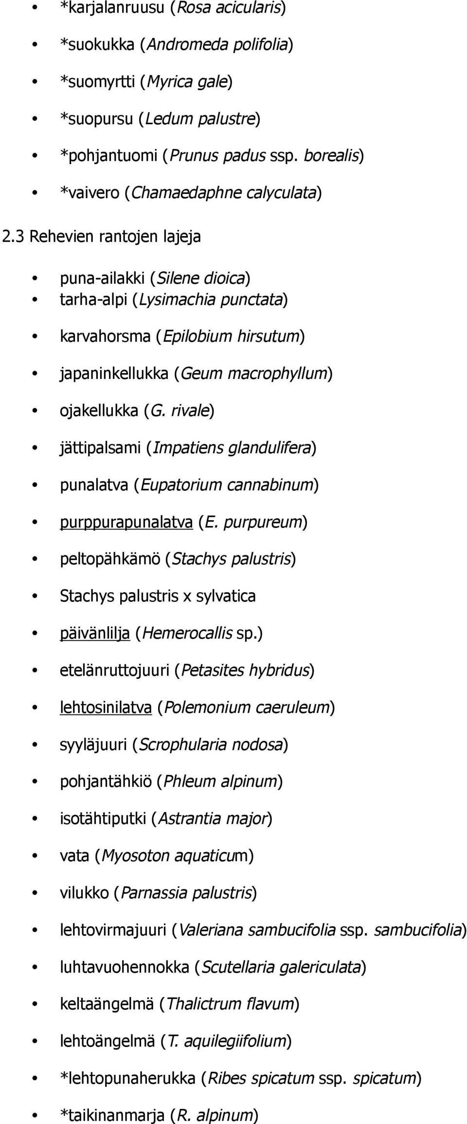 rivale) jättipalsami (Impatiens glandulifera) punalatva (Eupatorium cannabinum) purppurapunalatva (E.