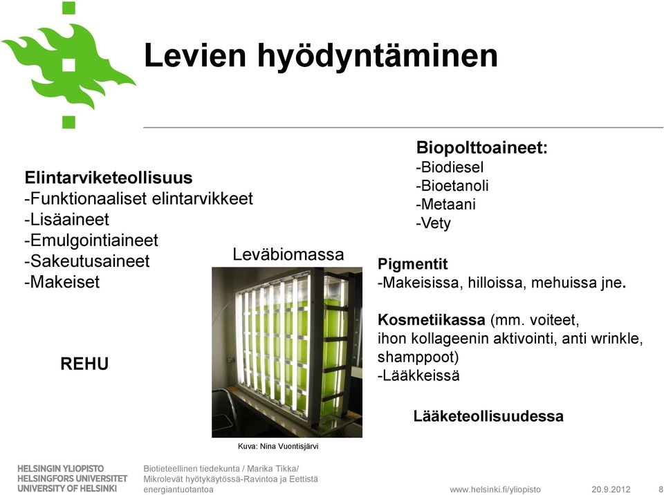 -Bioetanoli -Metaani -Vety Pigmentit -Makeisissa, hilloissa, mehuissa jne. Kosmetiikassa (mm.