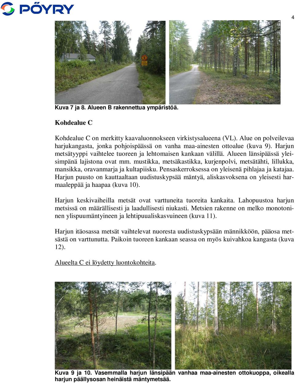 Alueen länsipäässä yleisimpänä lajistona ovat mm. mustikka, metsäkastikka, kurjenpolvi, metsätähti, lillukka, mansikka, oravanmarja ja kultapiisku. Pensaskerroksessa on yleisenä pihlajaa ja katajaa.