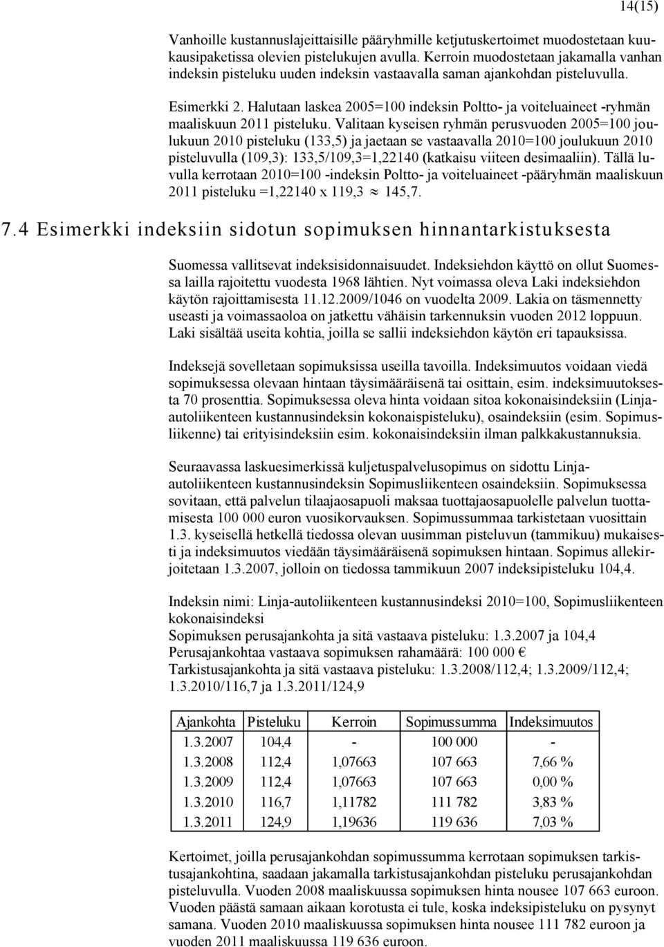 Halutaan laskea 2005=100 indeksin Poltto- ja voiteluaineet -ryhmän maaliskuun 2011 pisteluku.