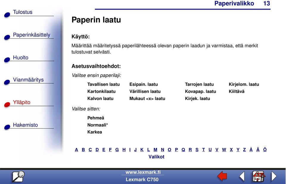Valitse ensin paperilaji: Valitse sitten: Tavallisen laatu Esipain.