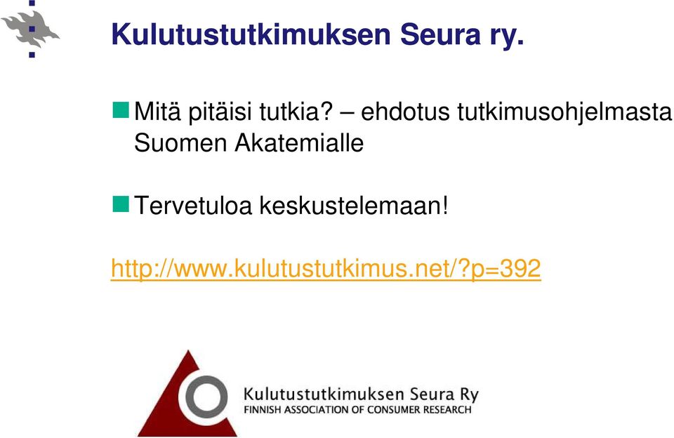 ehdotus tutkimusohjelmasta Suomen