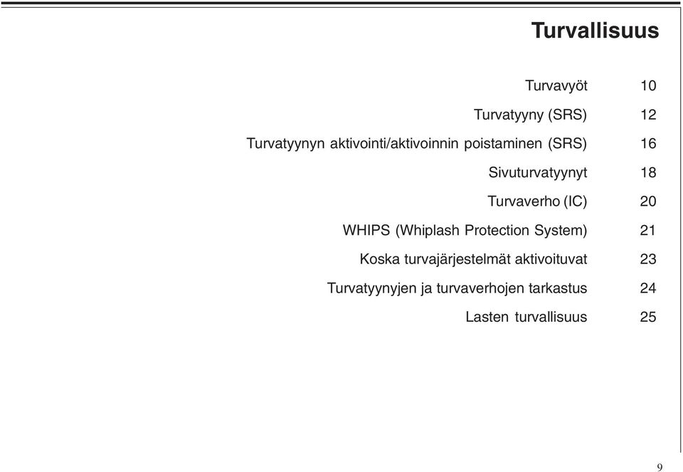 Turvaverho (IC) 20 WHIPS (Whiplash Protection System) 21 Koska