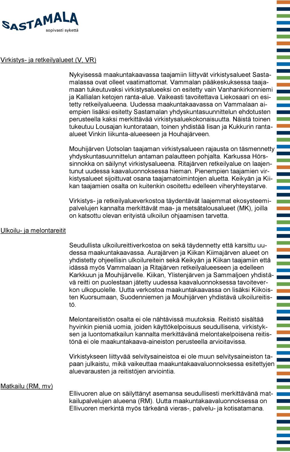 Uudessa maakuntakaavassa on Vammalaan aiempien lisäksi esitetty Sastamalan yhdyskuntasuunnittelun ehdotusten perusteella kaksi merkittävää virkistysaluekokonaisuutta.