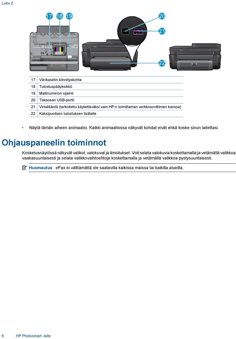 Ohjauspaneelin toiminnot Kosketusnäytössä näkyvät valikot, valokuvat ja ilmoitukset.