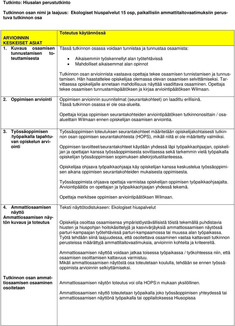 aikaisemmat alan opinnot Tutkinnon osan arvioinnista vastaava opettaja tekee osaamisen tunnistamisen ja tunnustamisen. Hän haastattelee opiskelijaa olemassa olevan osaamisen selvittämiseksi.