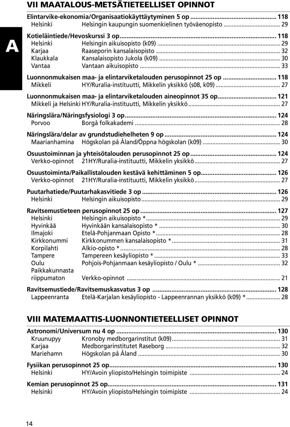 .. 33 Luonnonmukaisen maa- ja elintarviketalouden perusopinnot 25 op... 118 Mikkeli HY/Ruralia-instituutti, Mikkelin yksikkö (s08, k09).