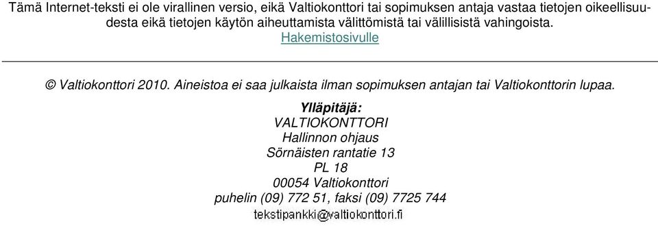 Hakemistosivulle Valtiokonttori 2010.