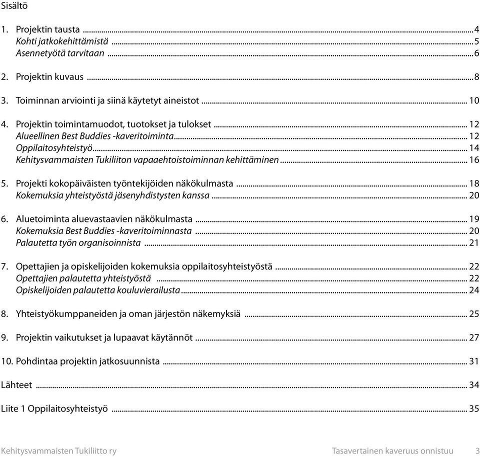 Projekti kokopäiväisten työntekijöiden näkökulmasta... 18 Kokemuksia yhteistyöstä jäsenyhdistysten kanssa... 20 6. Aluetoiminta aluevastaavien näkökulmasta.