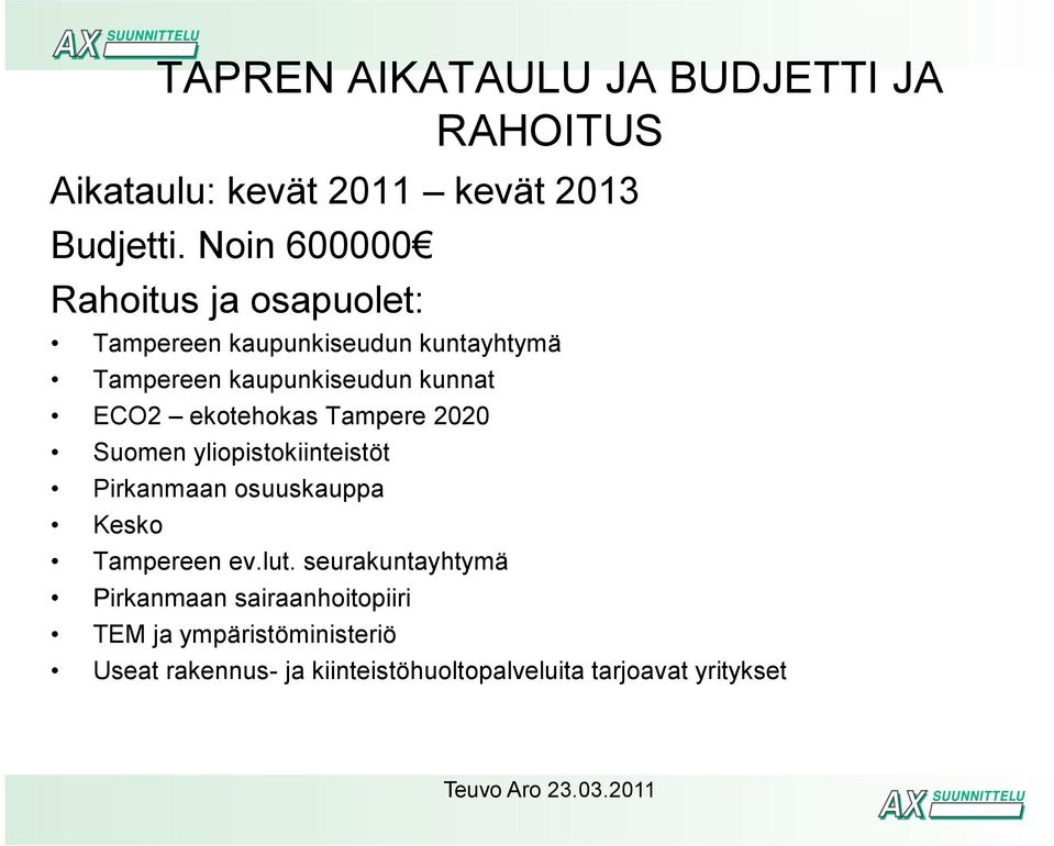 ECO2 ekotehokas Tampere 2020 Suomen yliopistokiinteistöt Pirkanmaan osuuskauppa Kesko Tampereen ev.lut.