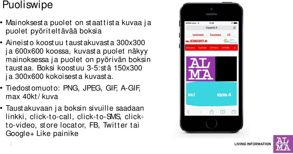 Boksi koostuu 3-5:stä 150x300 ja 300x600 kokoisesta kuvasta.