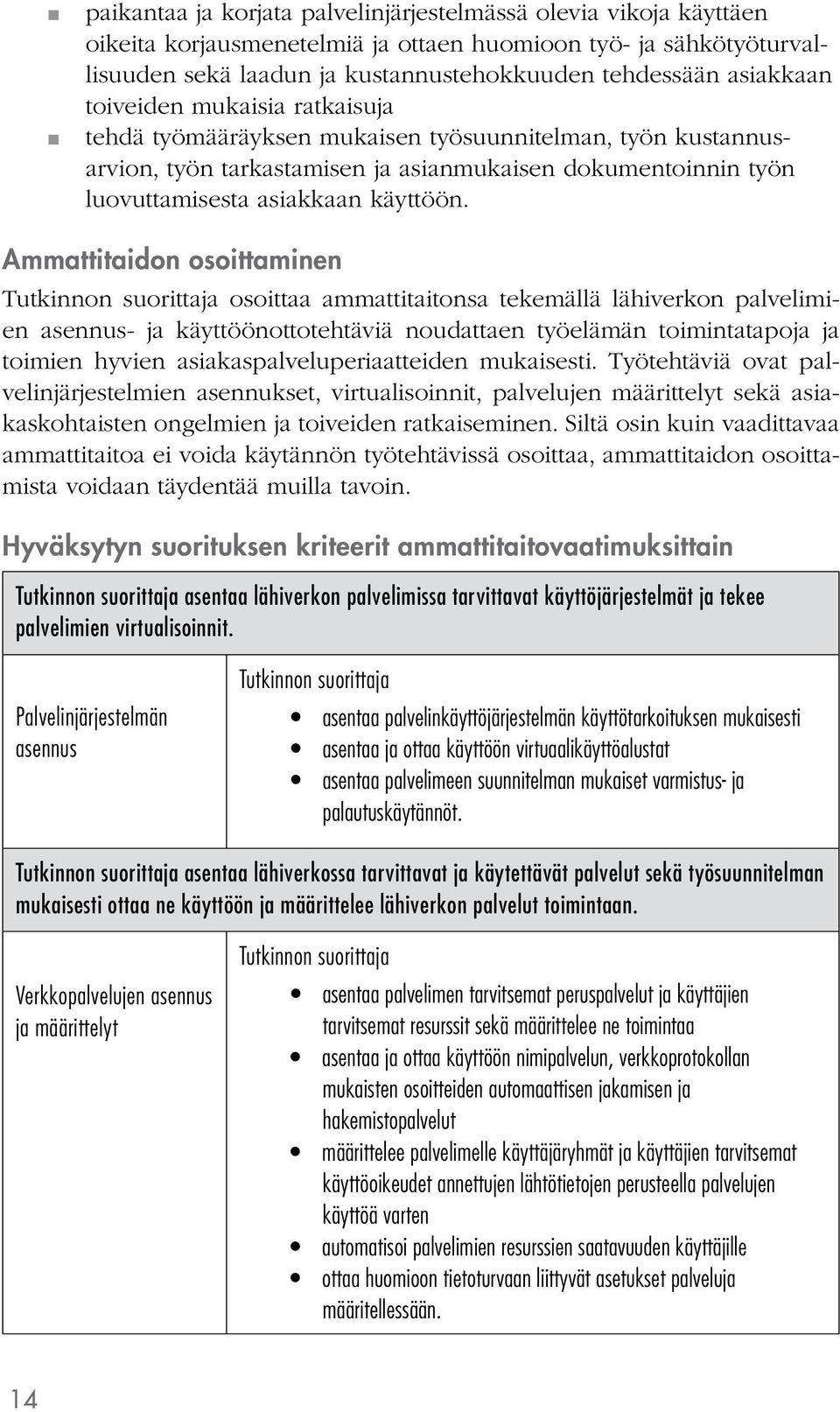 Ammattitaidon osoittaminen osoittaa ammattitaitonsa tekemällä lähiverkon palvelimien asennus- ja käyttöönottotehtäviä noudattaen työelämän toimintatapoja ja toimien hyvien asiakaspalveluperiaatteiden