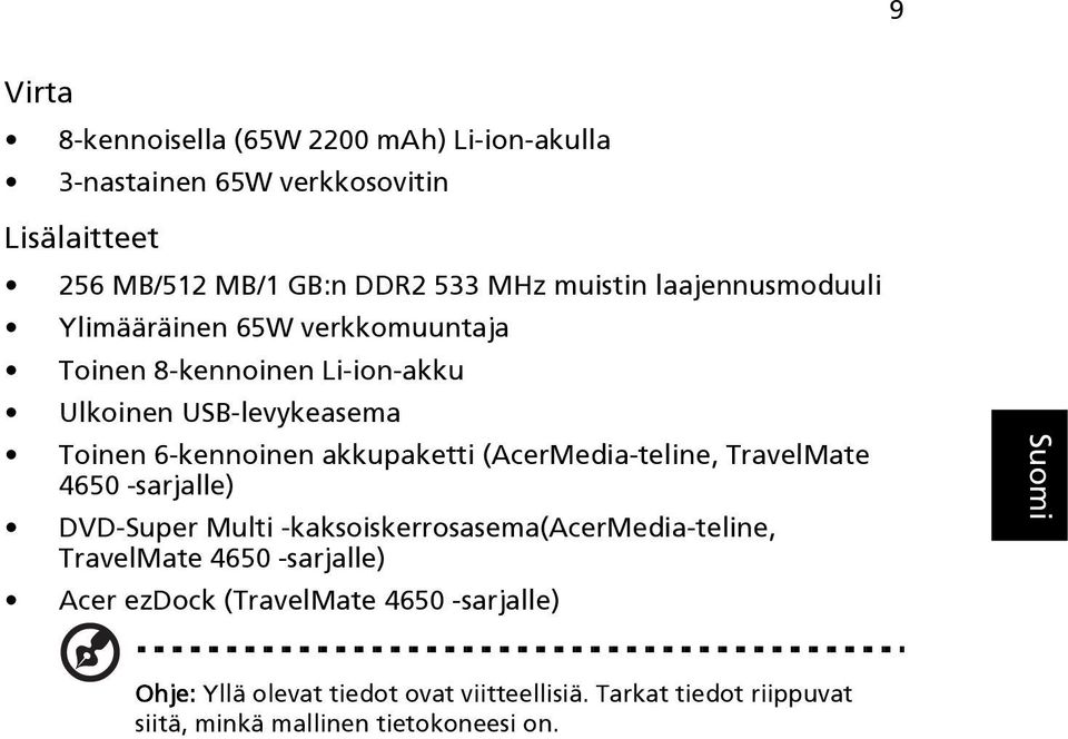 (AcerMedia-teline, TravelMate 4650 -sarjalle) DVD-Super Multi -kaksoiskerrosasema(acermedia-teline, TravelMate 4650 -sarjalle) Acer