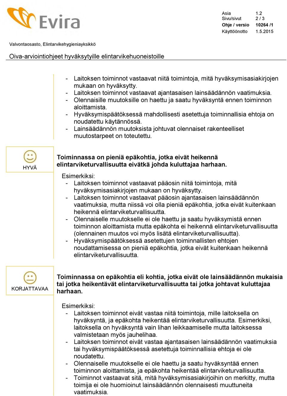 - Hyväksymispäätöksessä mahdollisesti asetettuja toiminnallisia ehtoja on noudatettu käytännössä. - Lainsäädännön muutoksista johtuvat olennaiset rakenteelliset muutostarpeet on toteutettu.