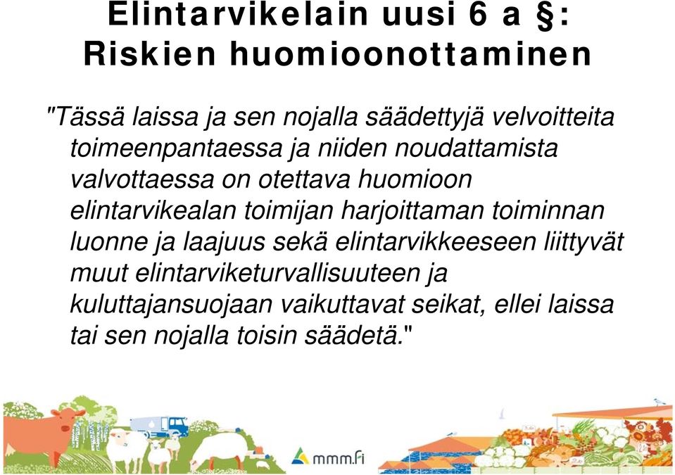 elintarvikealan toimijan harjoittaman toiminnan luonne ja laajuus sekä elintarvikkeeseen liittyvät