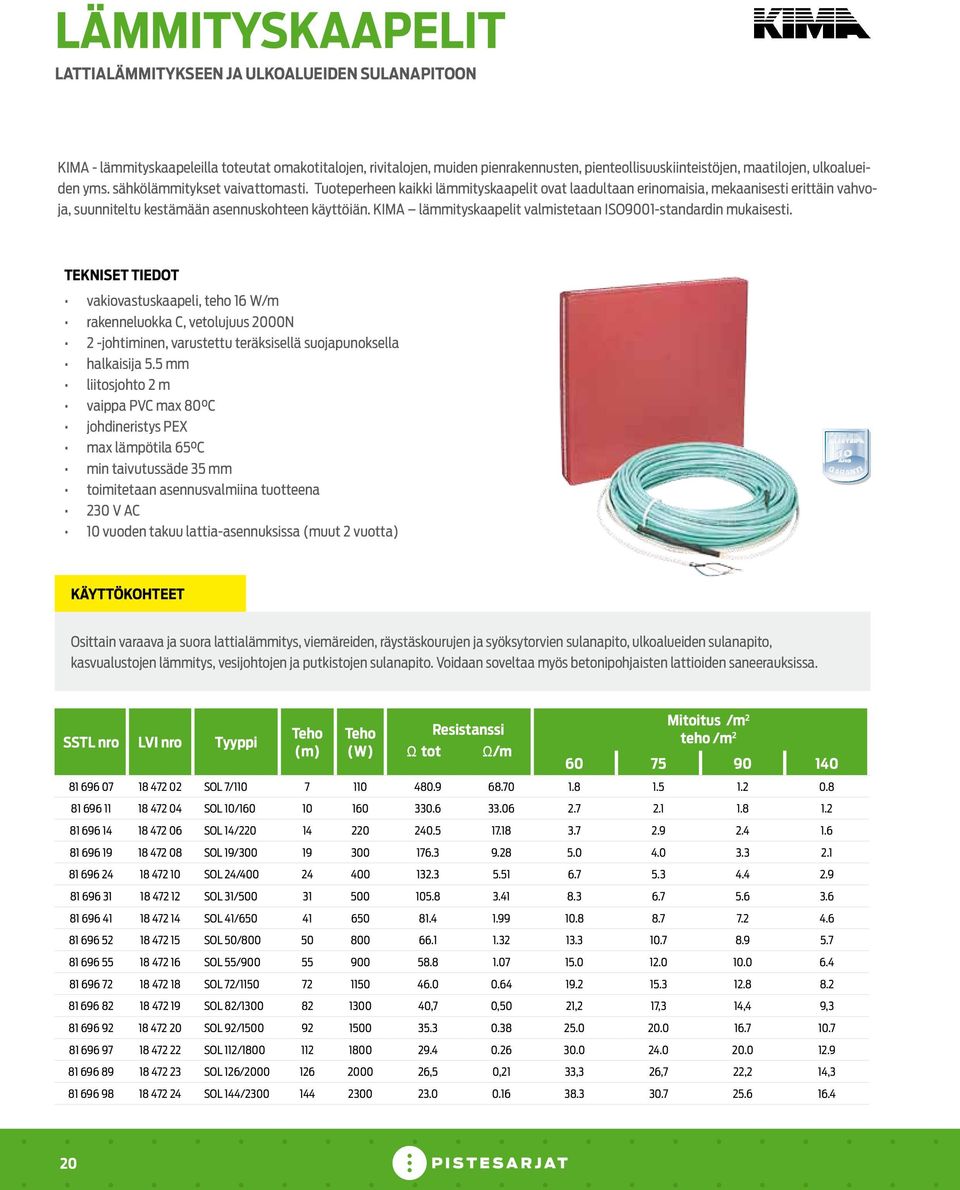 KIMA lämmityskaapelit valmistetaan ISO9001-standardin mukaisesti.