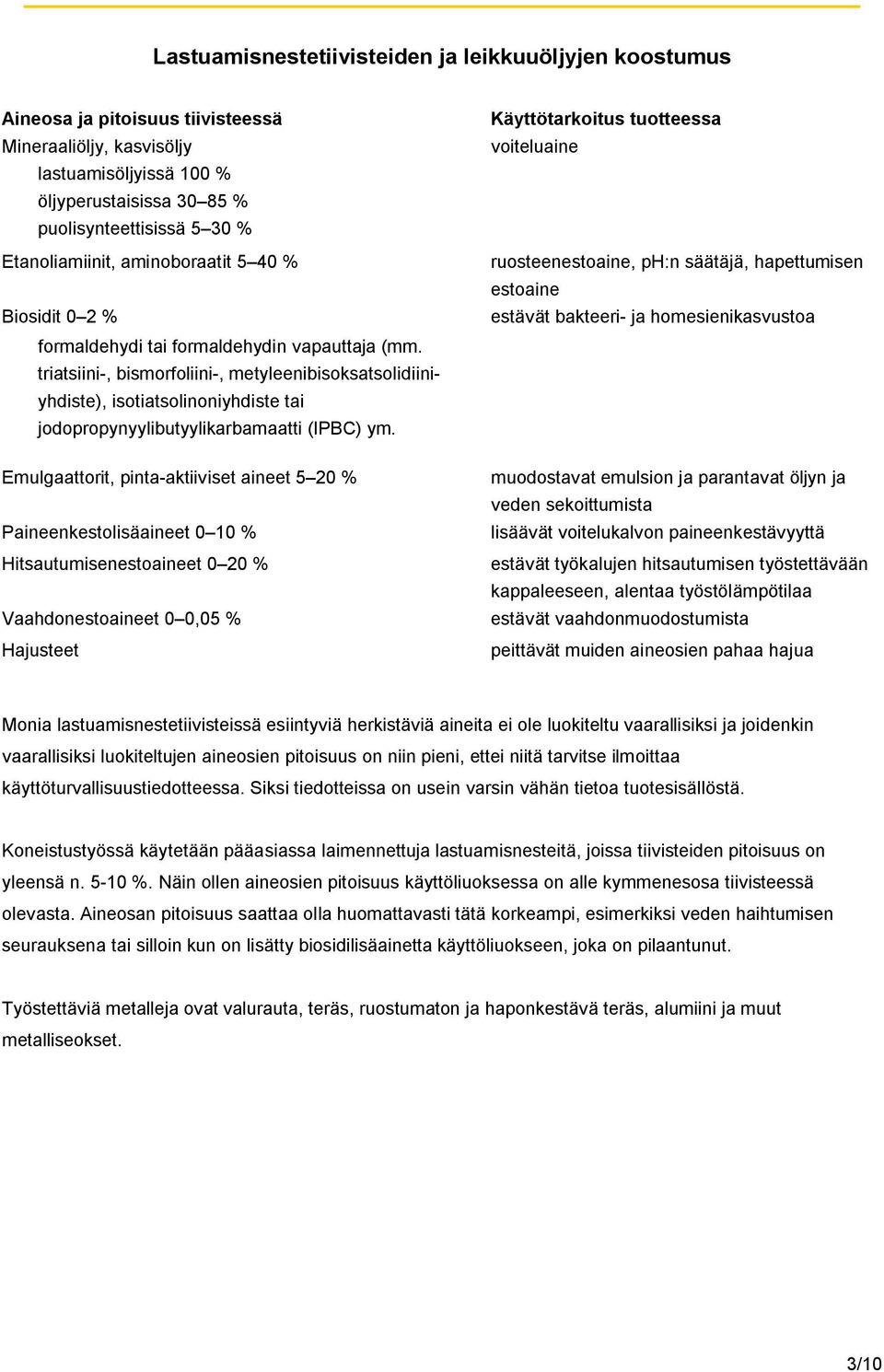 triatsiini-, bismorfoliini-, metyleenibisoksatsolidiiniyhdiste), isotiatsolinoniyhdiste tai jodopropynyylibutyylikarbamaatti (IPBC) ym.