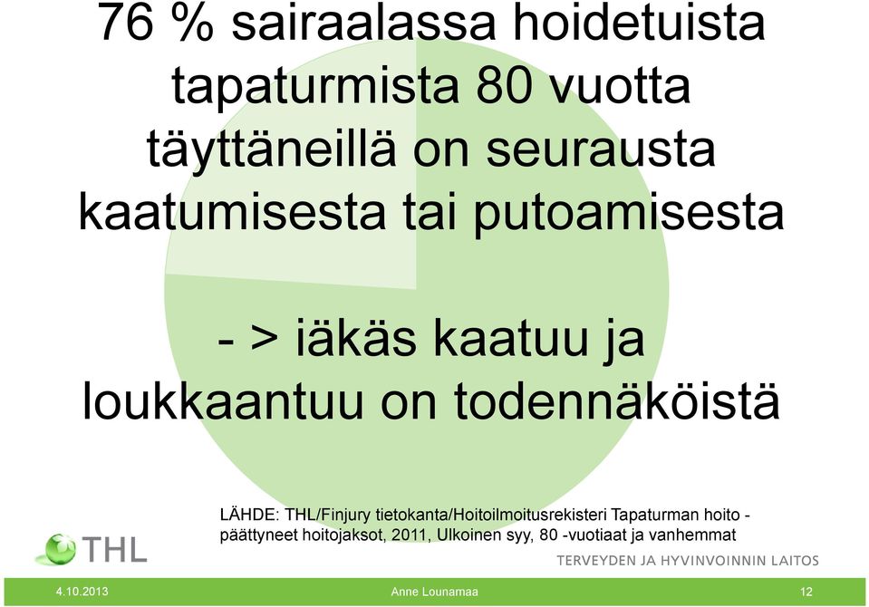 LÄHDE: THL/Finjury tietokanta/hoitoilmoitusrekisteri Tapaturman hoito -