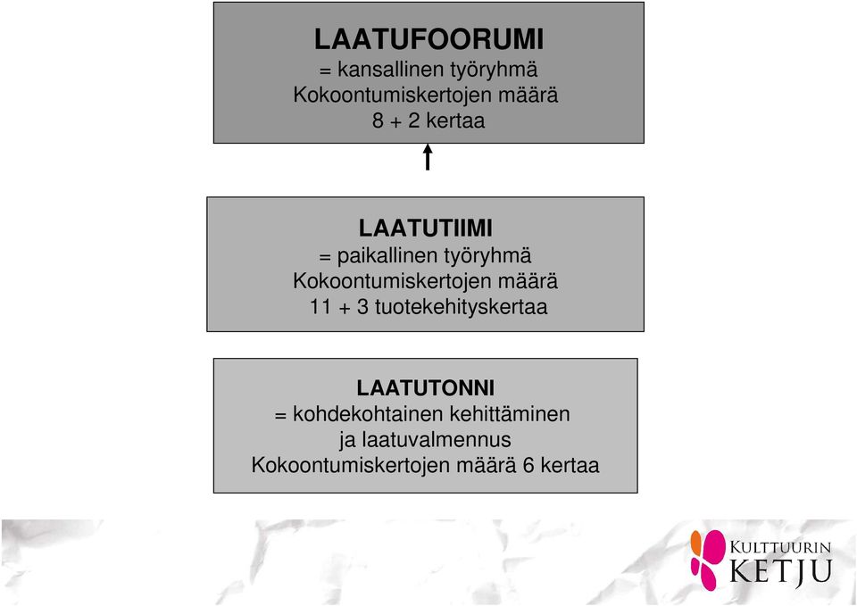 Kokoontumiskertojen määrä 11 + 3 tuotekehityskertaa LAATUTONNI