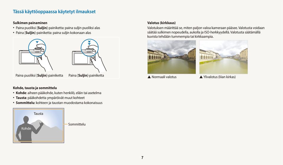 Valotusta säätämällä kuvista tehdään tummempia tai kirkkaampia.