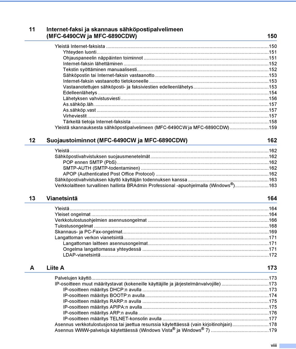 ..153 Vastaanotettujen sähköposti- ja faksiviestien edelleenlähetys...153 Edelleenlähetys...154 Lähetyksen vahvistusviesti...156 As.sähköp.läh...157 As.sähköp.vast...157 Virheviestit.