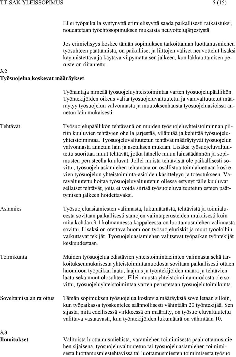 kun lakkauttamisen peruste on riitautettu. 3.2 Työsuojelua koskevat määräykset Työnantaja nimeää työsuojeluyhteistoimintaa varten työsuojelupäällikön.