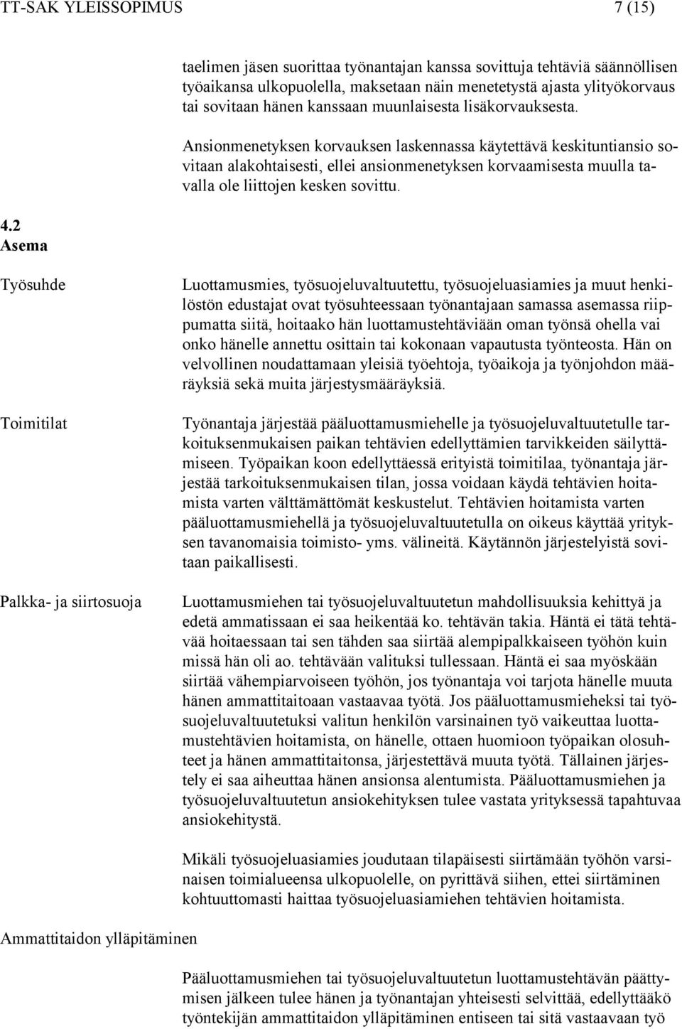 lisäkorvauksesta. Ansionmenetyksen korvauksen laskennassa käytettävä keskituntiansio sovitaan alakohtaisesti, ellei ansionmenetyksen korvaamisesta muulla tavalla ole liittojen kesken sovittu.