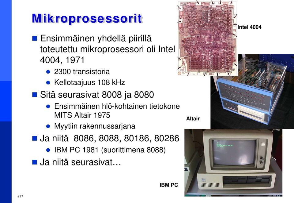 hlö-kohtainen tietokone MITS Altair 1975 Myytiin rakennussarjana Ja niitä 8086, 8088,