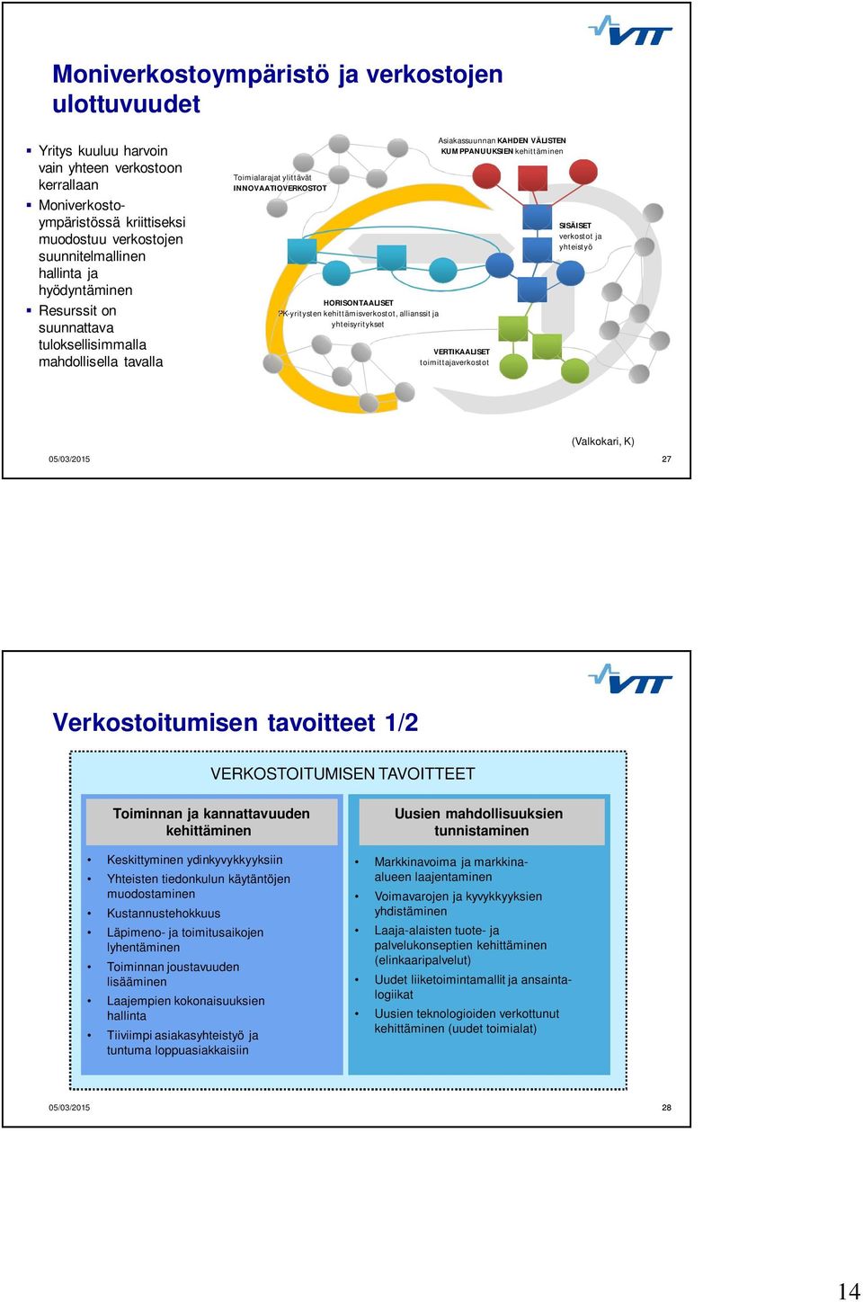 kehittämisverkostot, allianssit ja yhteisyritykset Asiakassuunnan KAHDEN VÄLISTEN KUMPPANUUKSIEN kehittäminen VERTIKAALISET toimittajaverkostot SISÄISET verkostot ja yhteistyö (Valkokari, K)