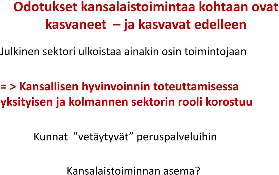 Kansallisen hyvinvoinnin toteuttamisessa yksityisen ja kolmannen