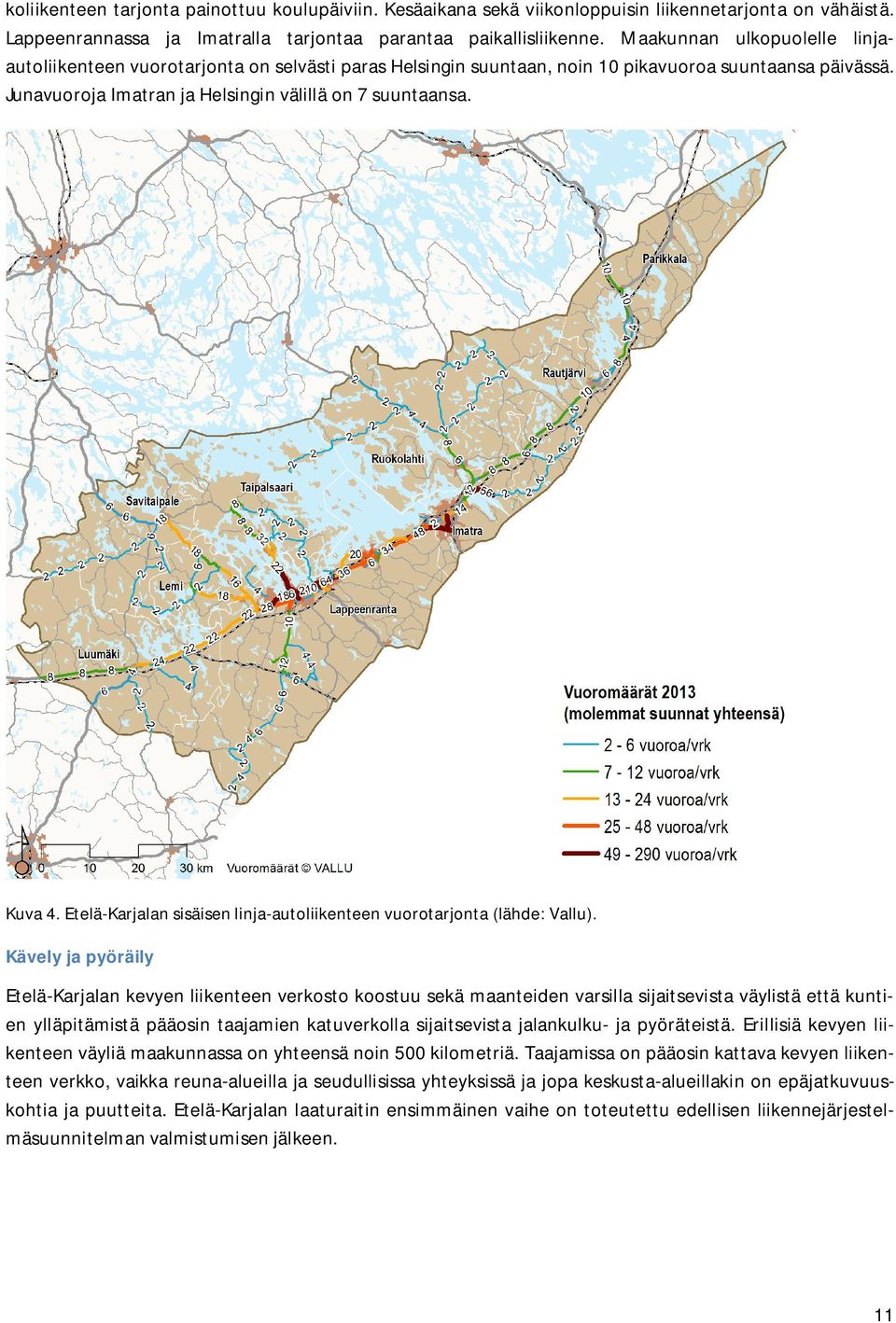 Etelä-Karjalan sisäisen linja-autoliikenteen vuorotarjonta (lähde: Vallu).