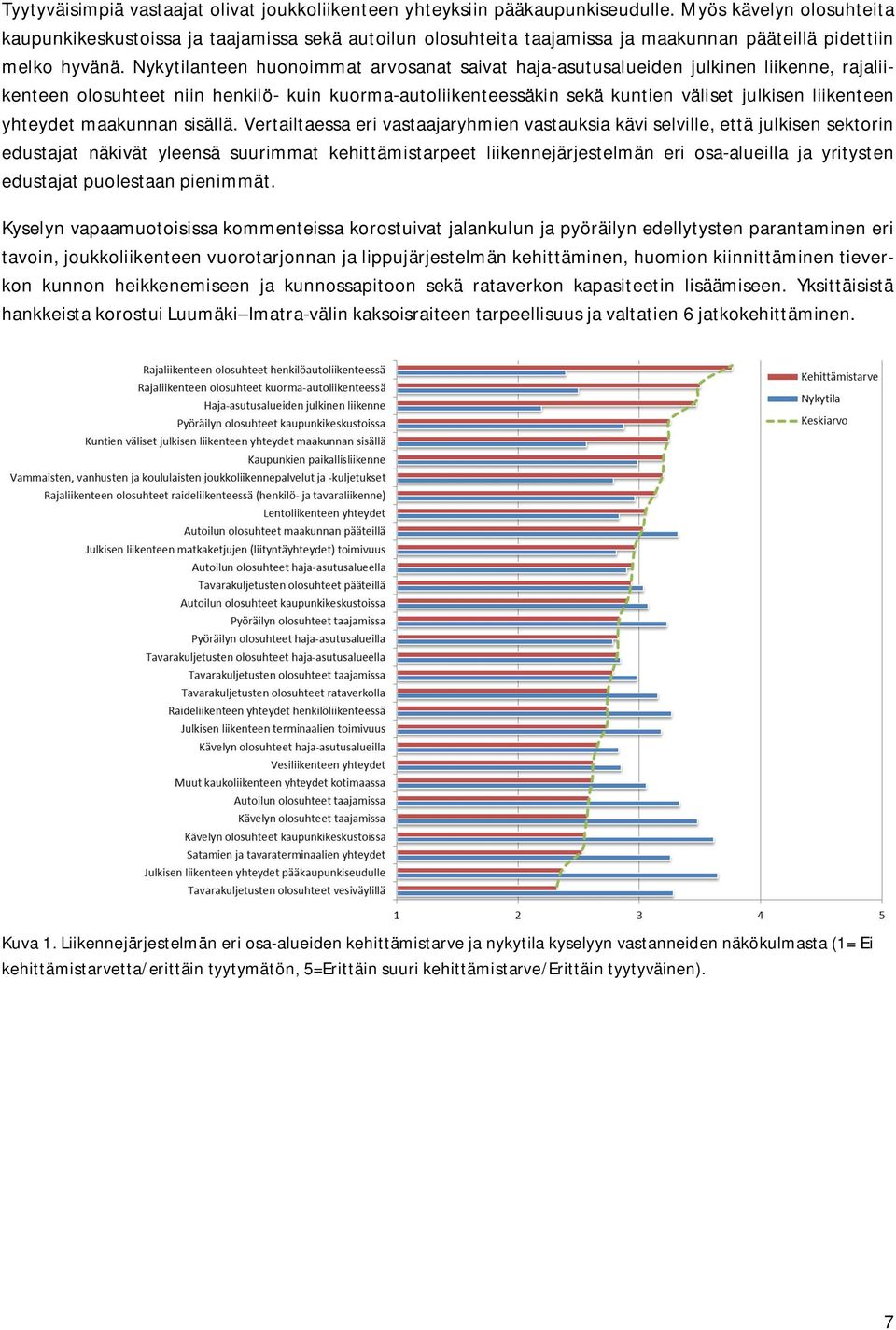 Nykytilanteen huonoimmat arvosanat saivat haja-asutusalueiden julkinen liikenne, rajaliikenteen olosuhteet niin henkilö- kuin kuorma-autoliikenteessäkin sekä kuntien väliset julkisen liikenteen