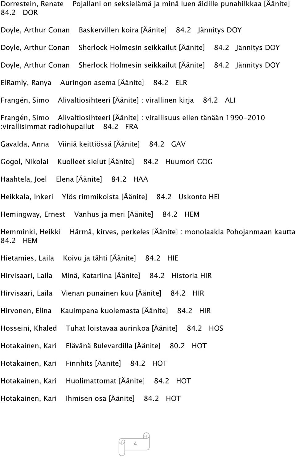2 ELR Frangén, Simo Alivaltiosihteeri [Äänite] : virallinen kirja 84.2 ALI Frangén, Simo Alivaltiosihteeri [Äänite] : virallisuus eilen tänään 1990-2010 :virallisimmat radiohupailut 84.
