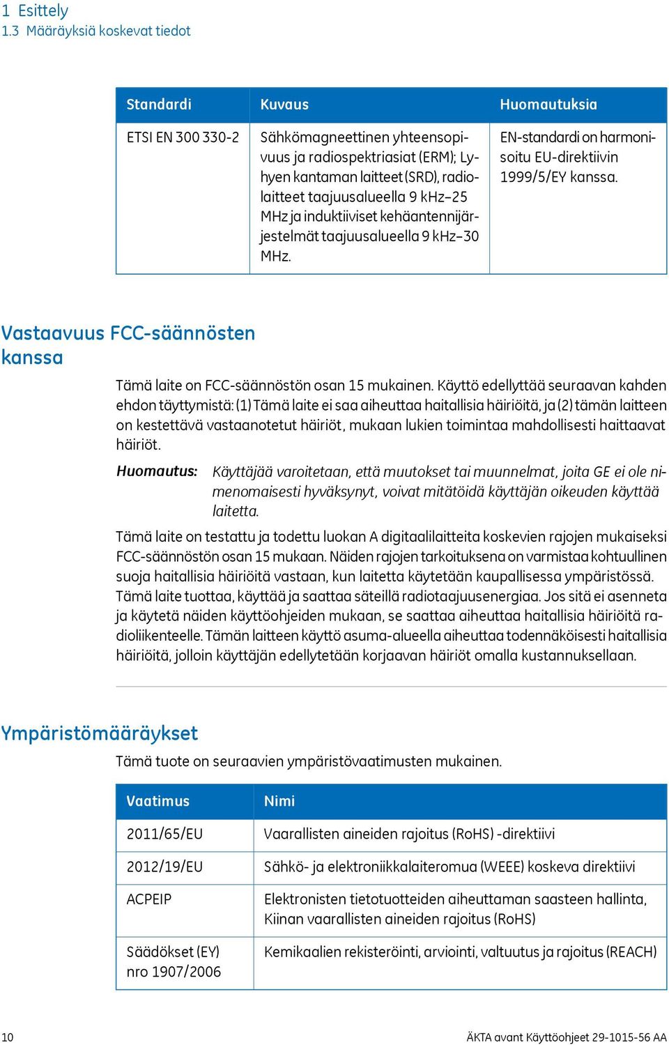 ja induktiiviset kehäantennijärjestelmät taajuusalueella 9 khz 30 MHz. Huomautuksia EN-standardi on harmonisoitu EU-direktiivin 1999/5/EY kanssa.