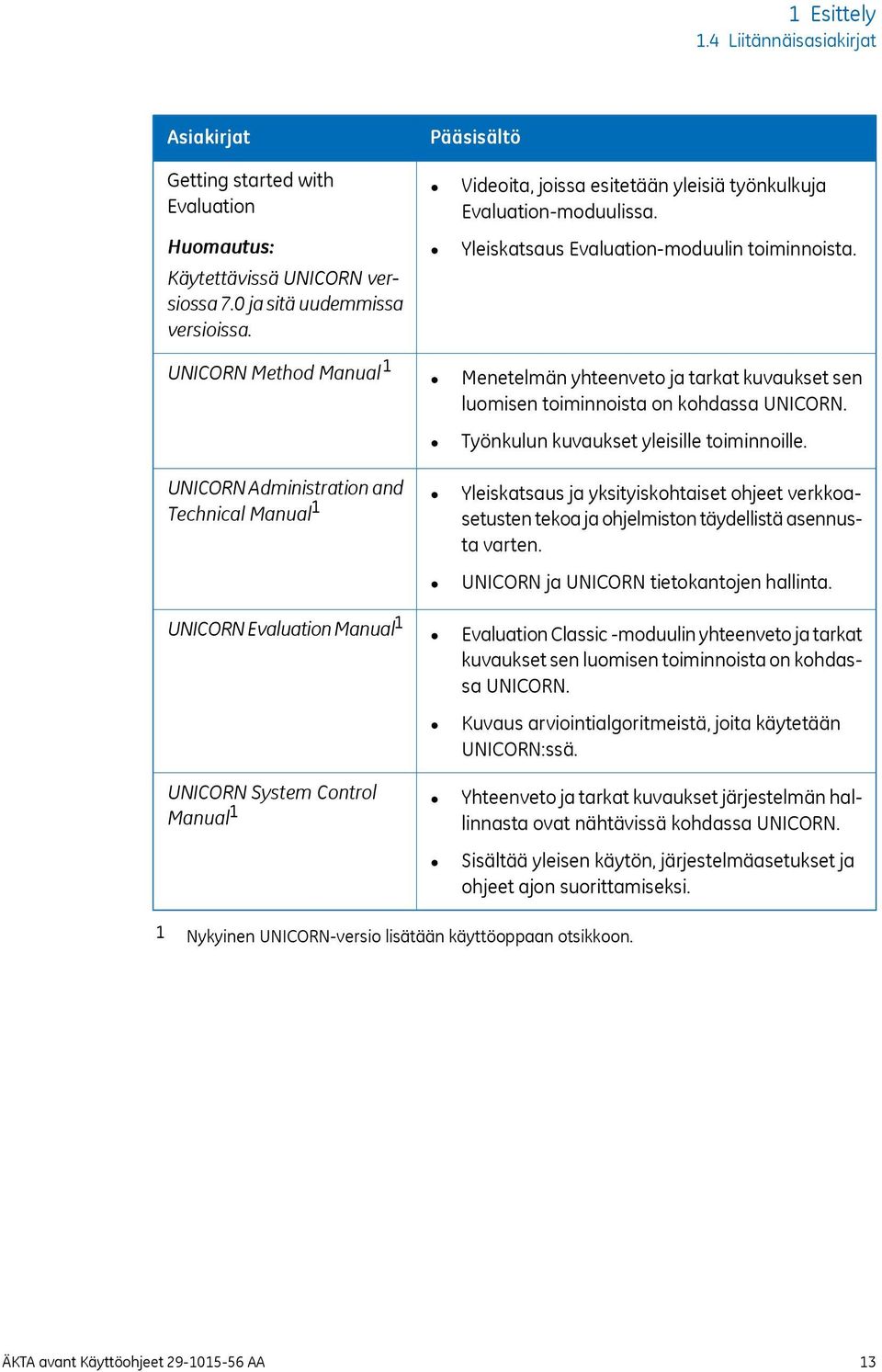 Evaluation-moduulissa. Yleiskatsaus Evaluation-moduulin toiminnoista. Menetelmän yhteenveto ja tarkat kuvaukset sen luomisen toiminnoista on kohdassa UNICORN.