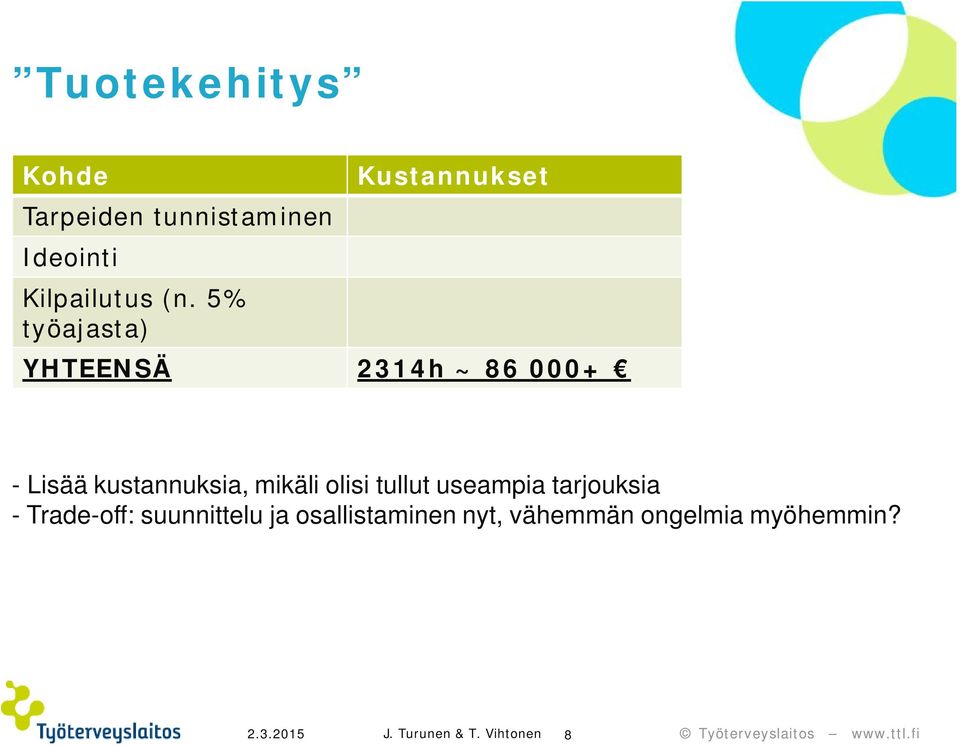 mikäli olisi tullut useampia tarjouksia - Trade-off: suunnittelu ja