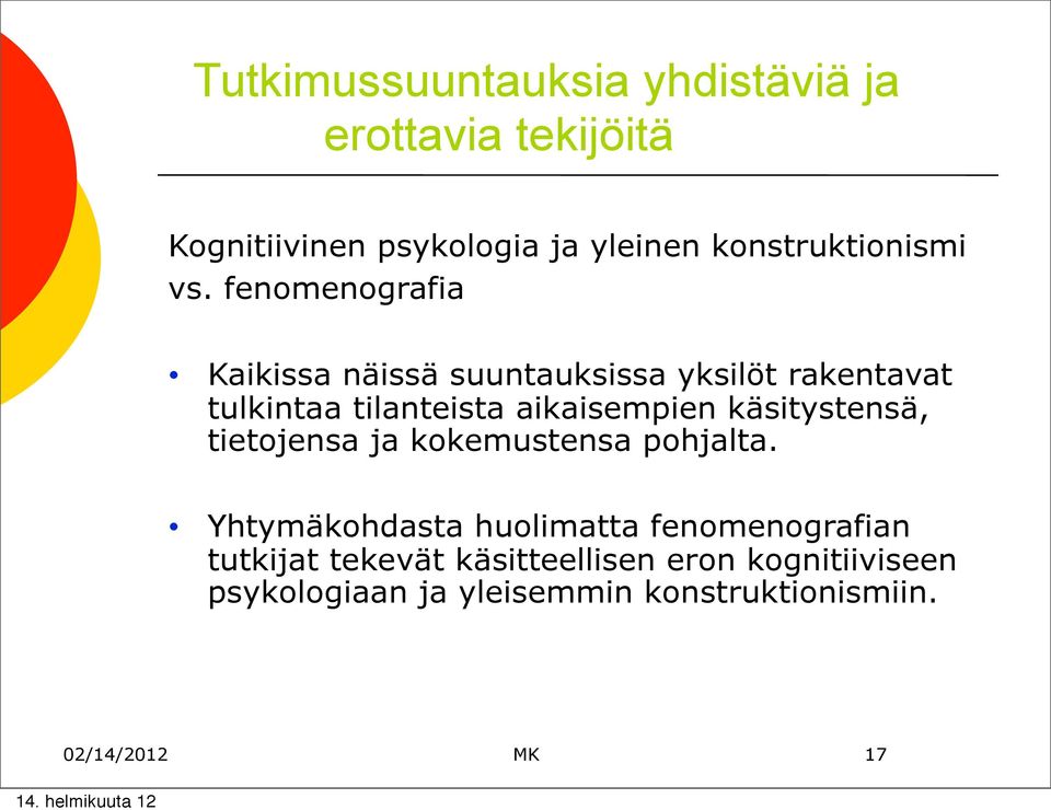 fenmengrafia Kaikissa näissä suuntauksissa yksilöt rakentavat tulkintaa tilanteista aikaisempien