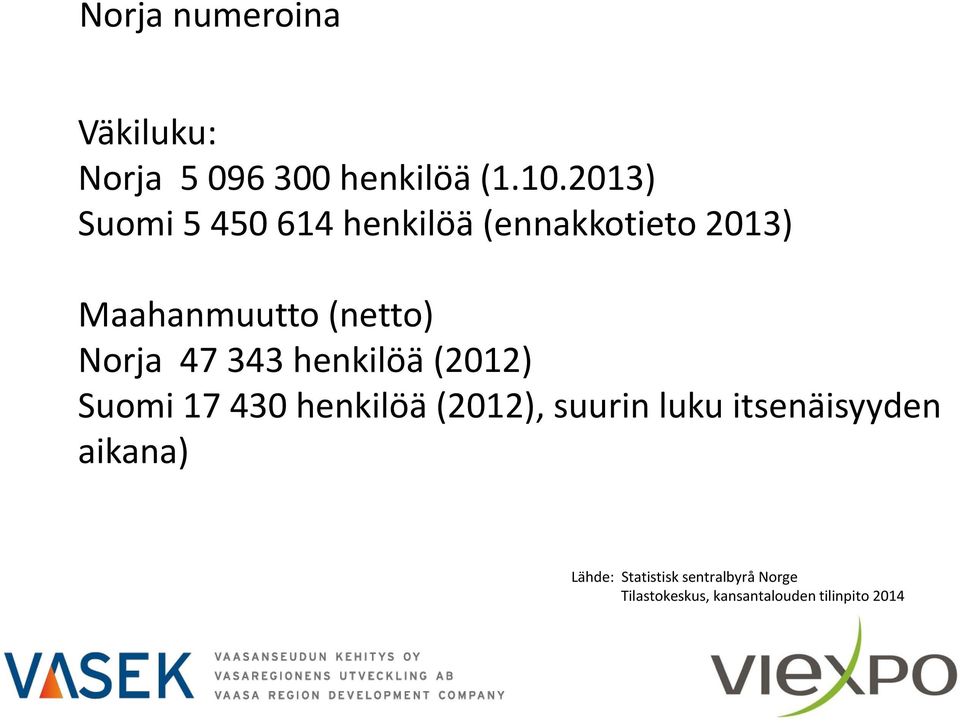 Norja 47 343 henkilöä (2012) Suomi 17 430 henkilöä (2012), suurin luku