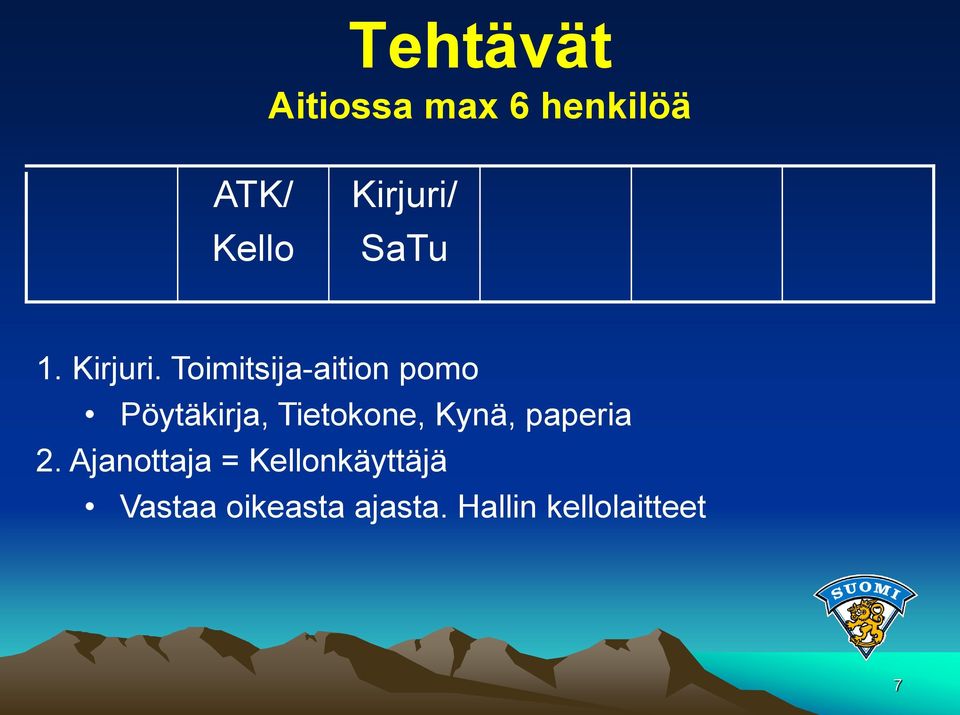 Toimitsija-aition pomo Pöytäkirja, Tietokone, Kynä,