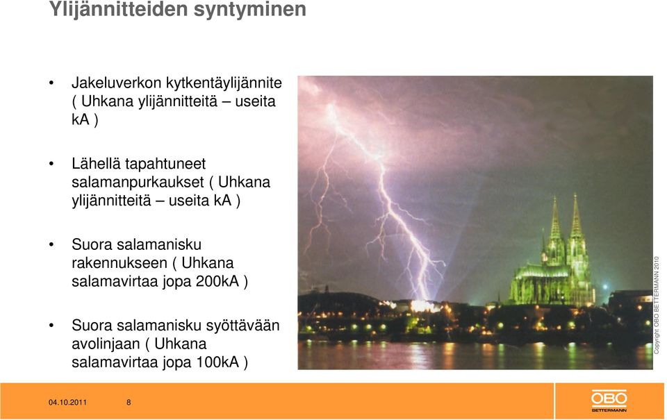 ylijännitteitä useita ka ) Suora salamanisku rakennukseen ( Uhkana salamavirtaa