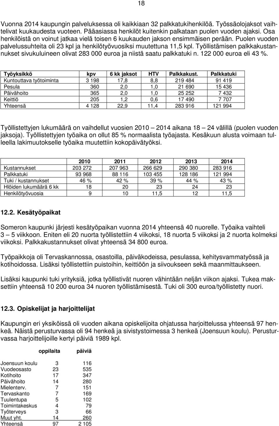 Työllistämisen palkkakustannukset sivukuluineen olivat 8 euroa ja niistä saatu palkkatuki n. euroa eli 4 %. Työyksikkö kpv 6 kk jaksot HTV Palkkakust.