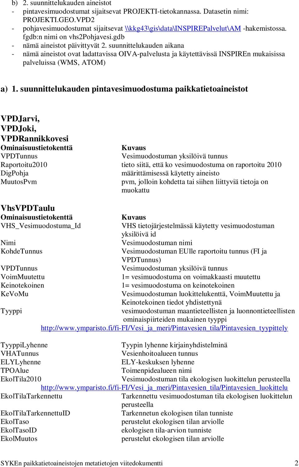 suunnittelukauden aikana - nämä aineistot ovat ladattavissa OIVA-palvelusta ja käytettävissä INSPIREn mukaisissa palveluissa (WMS, ATOM) a) 1.