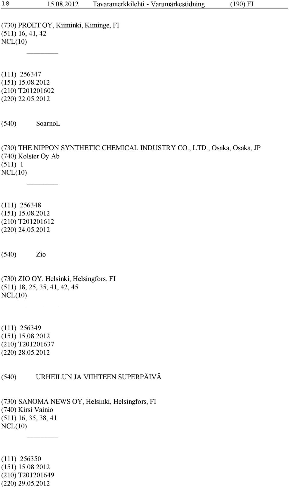 2012 SoarnoL (730) THE NIPPON SYNTHETIC CHEMICAL INDUSTRY CO., LTD.