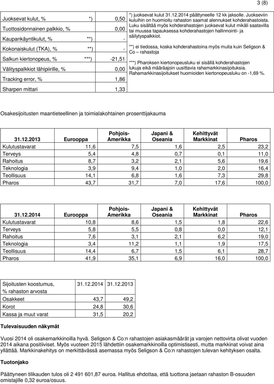 Luku sisältää myös kohderahastojen juoksevat kulut mikäli saatavilla tai muussa tapauksessa kohderahastojen hallinnointi- ja säilytyspalkkiot.