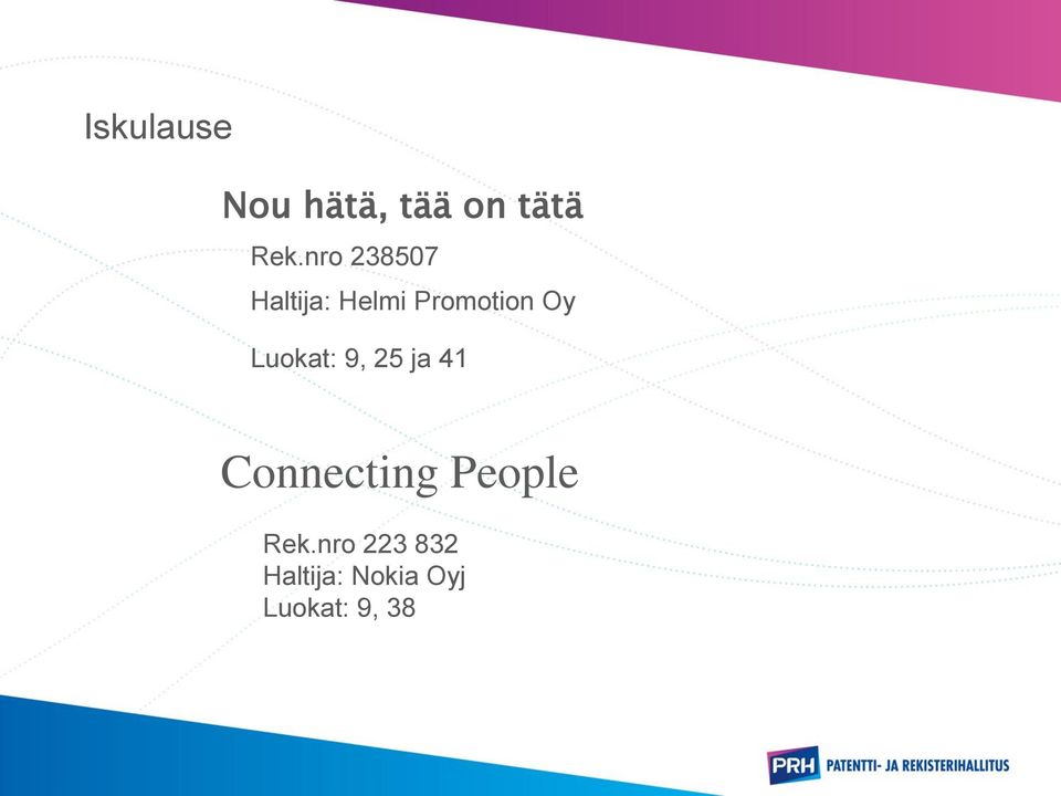 Luokat: 9, 25 ja 41 Connecting People