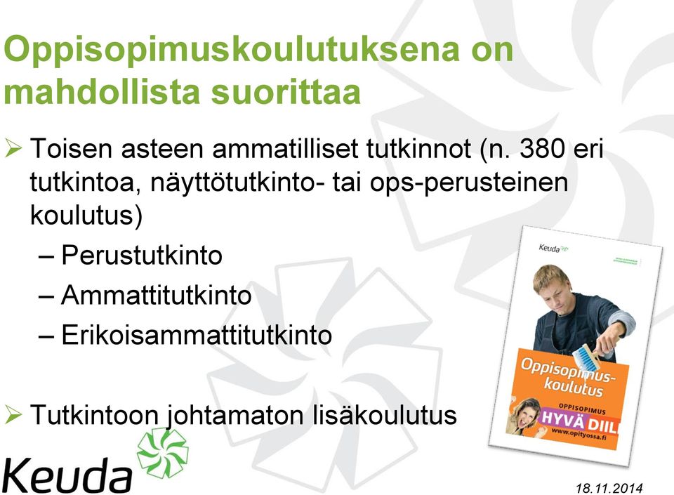 380 eri tutkintoa, näyttötutkinto- tai ops-perusteinen