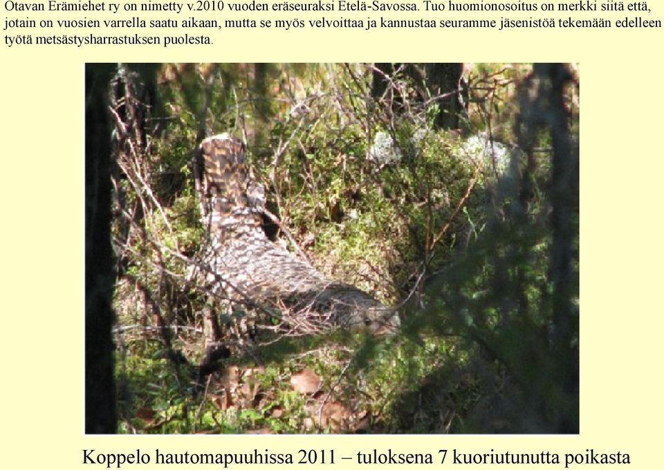 mutta se myös velvoittaa ja kannustaa seuramme jäsenistöä tekemään edelleen työtä