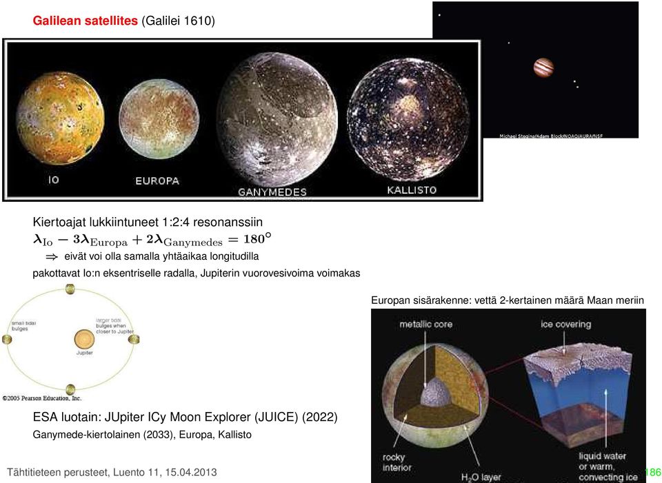 vuorovesivoima voimakas Europan sisärakenne: vettä 2-kertainen määrä Maan meriin ESA luotain: JUpiter ICy Moon